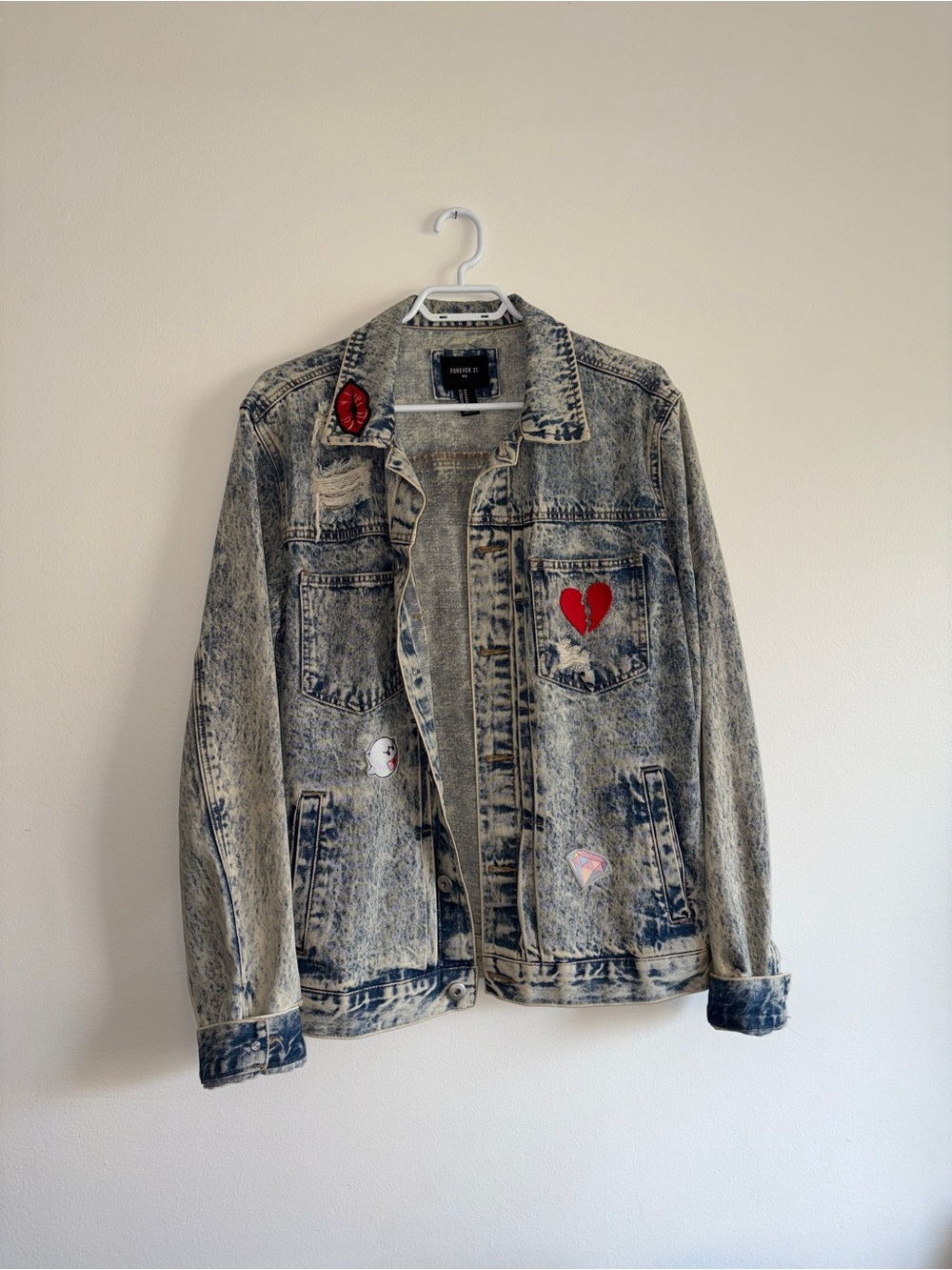 Forever 21 Acid Wash Denim Jacket with Custom Patches